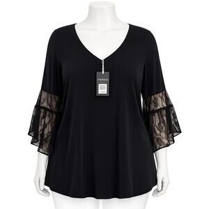 Torrid Lace Bell-Sleeve Top • Black • Long Sleeve • Size 3X • NWT